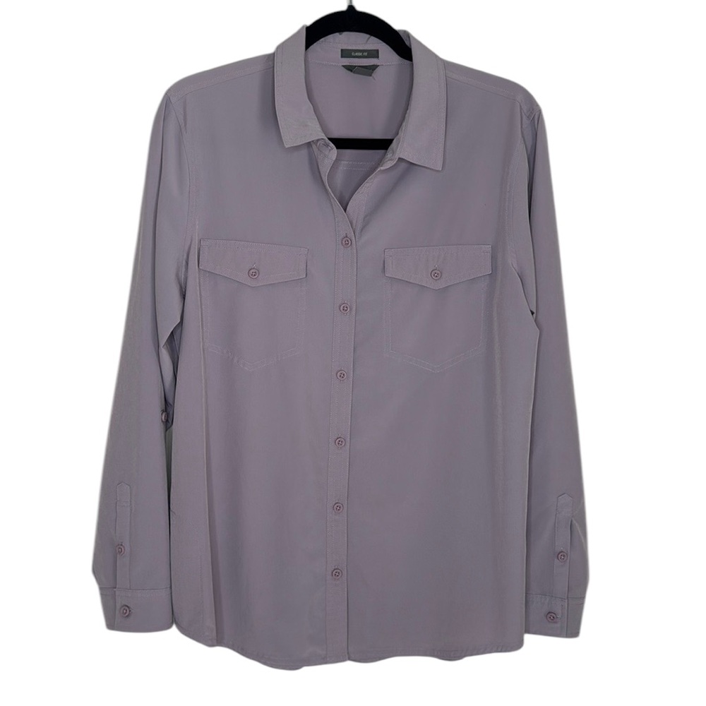 Eddie Bauer Classic Fit Lavender Button Up Blouse Long Sleeve